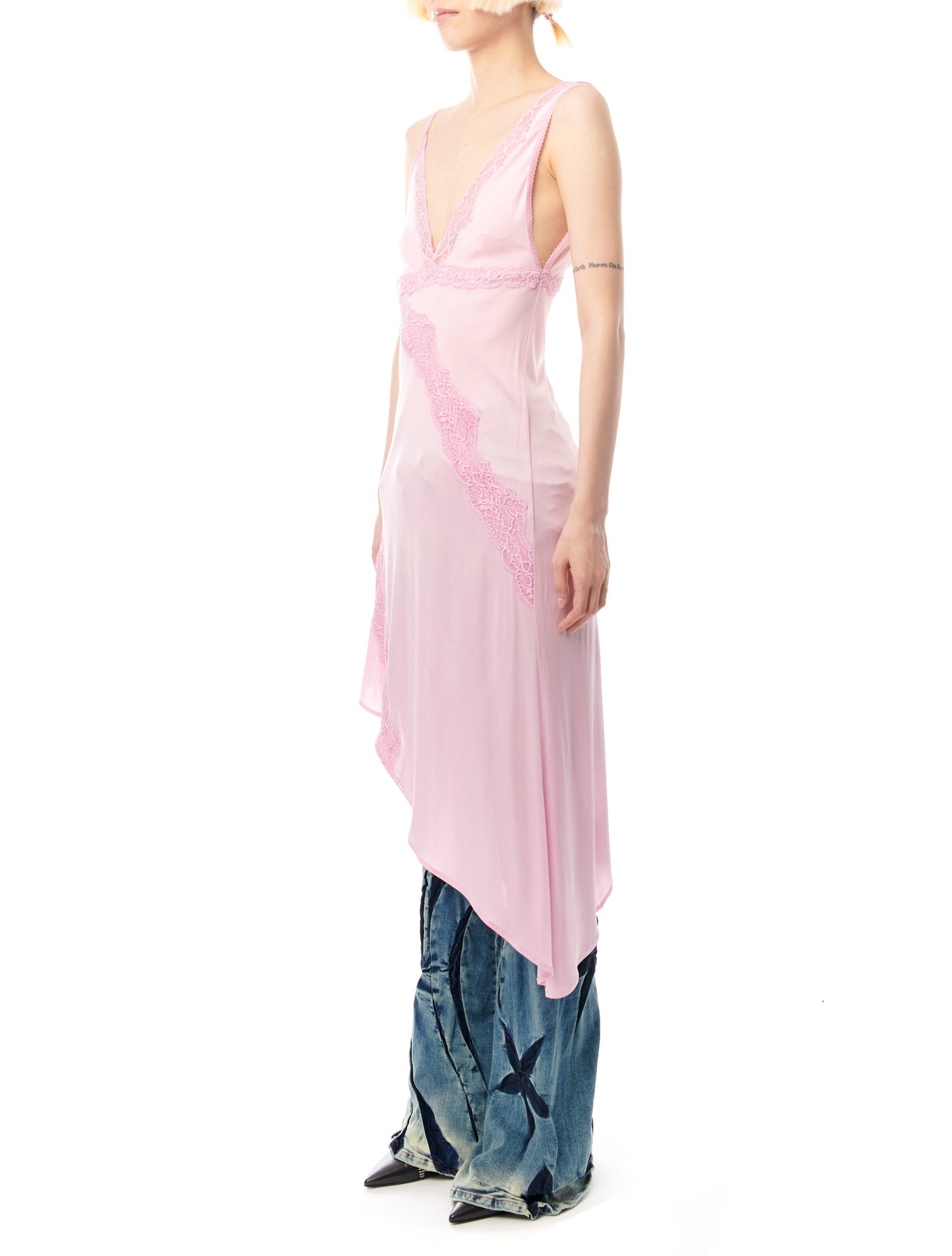 Vaillant Asymmetrical Pink Lace Dress