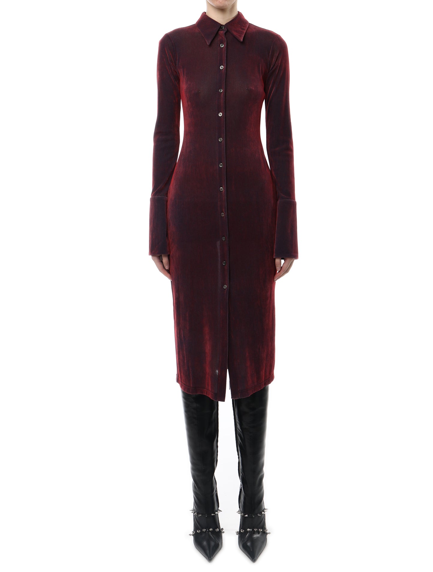 PRISCAVera Velvet Mesh Button Down Dress