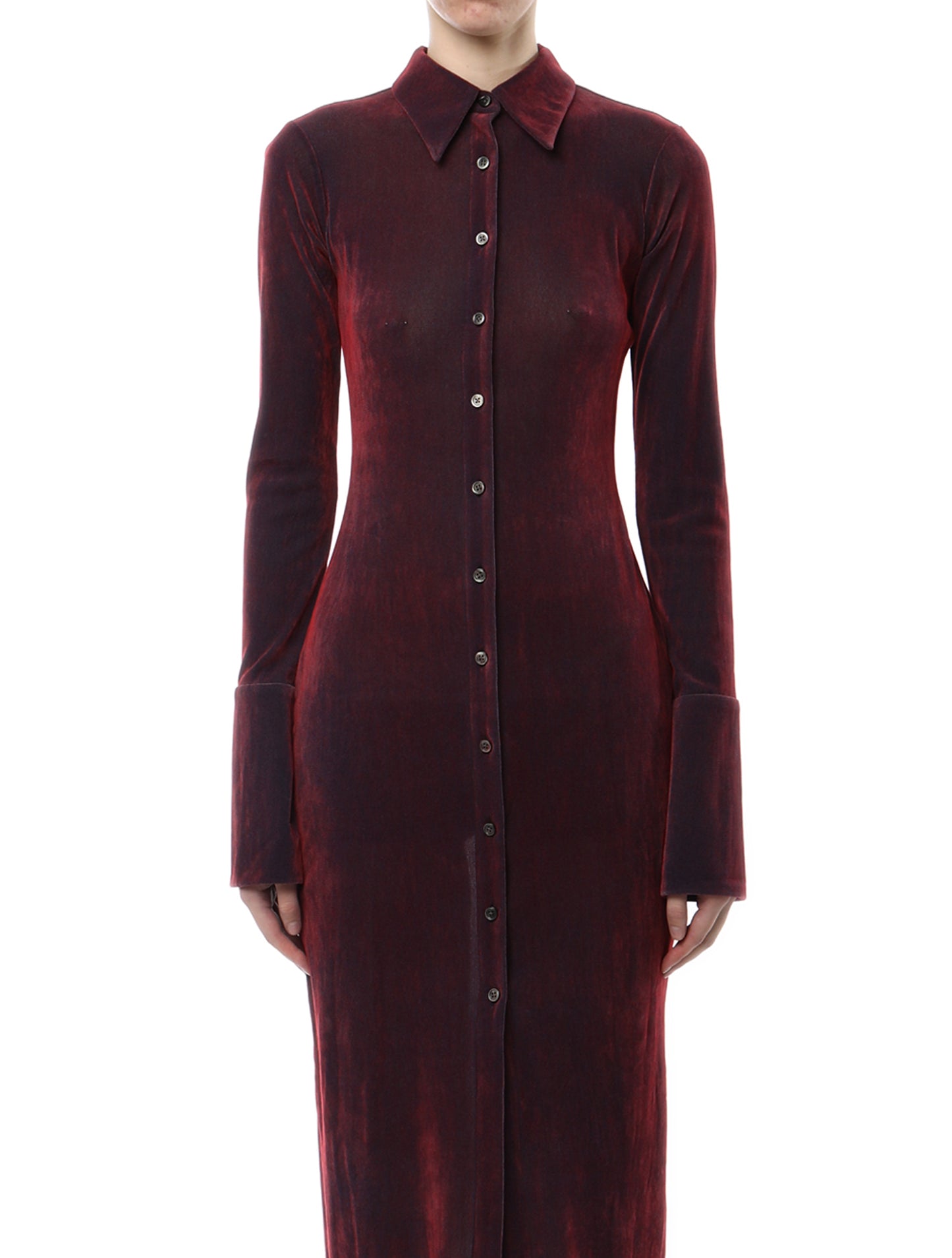 PRISCAVera Velvet Mesh Button Down Dress