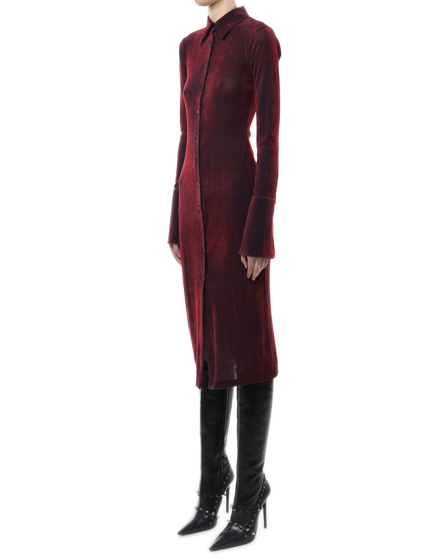 PRISCAVera Velvet Mesh Button Down Dress