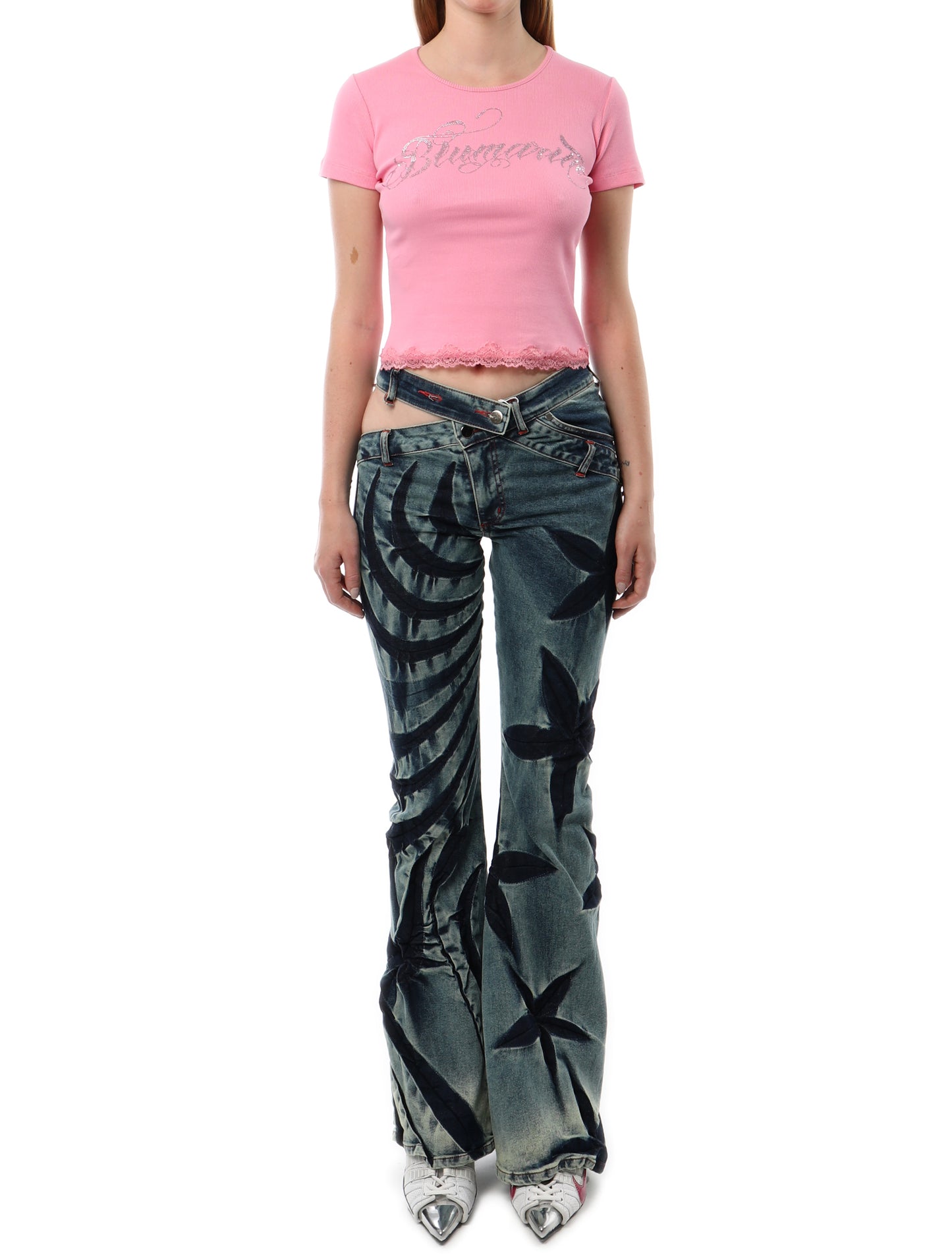 Blumarine Embellished Logo Cropped T-Shirt