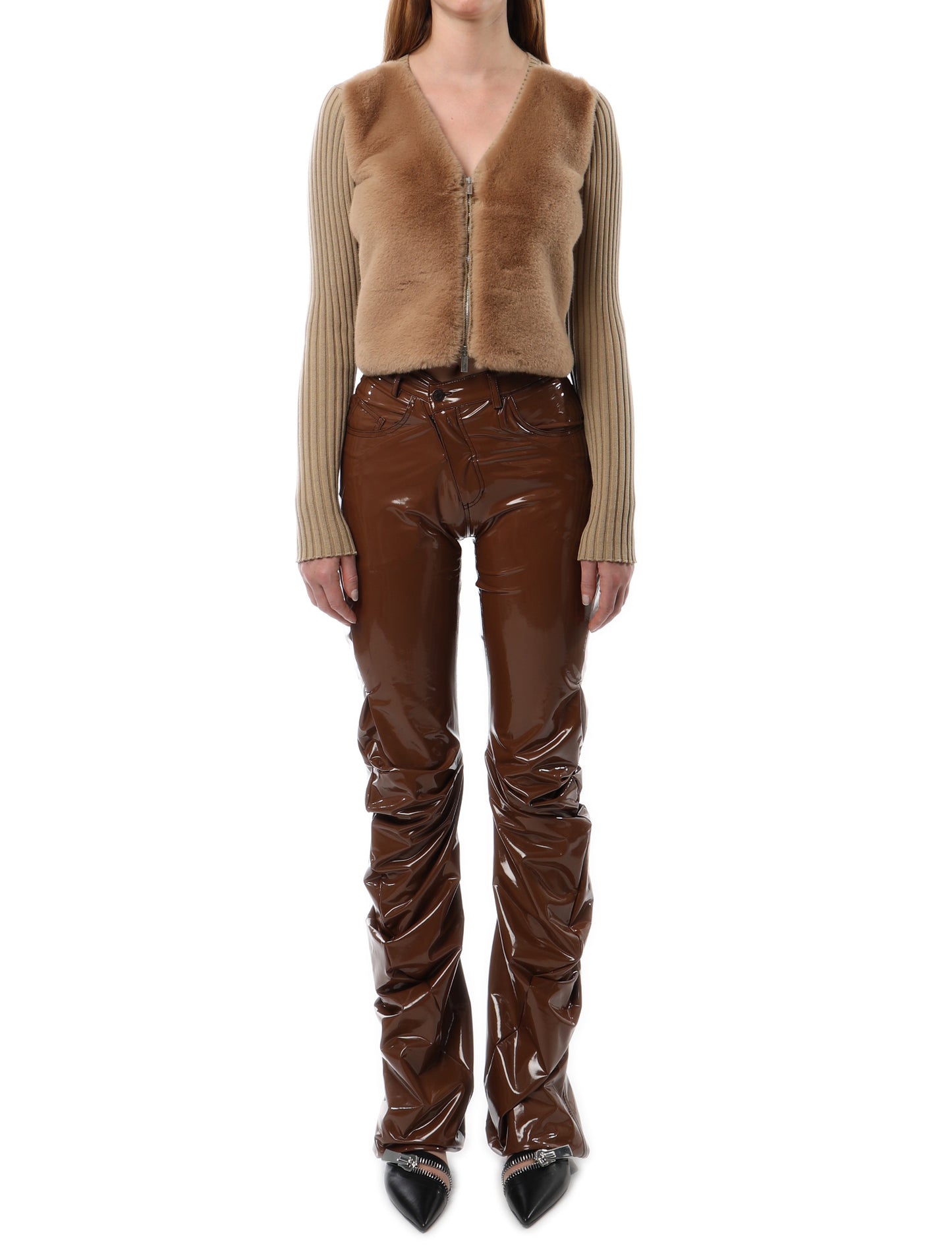 Blumarine Faux Fur Knit Rib Cardigan