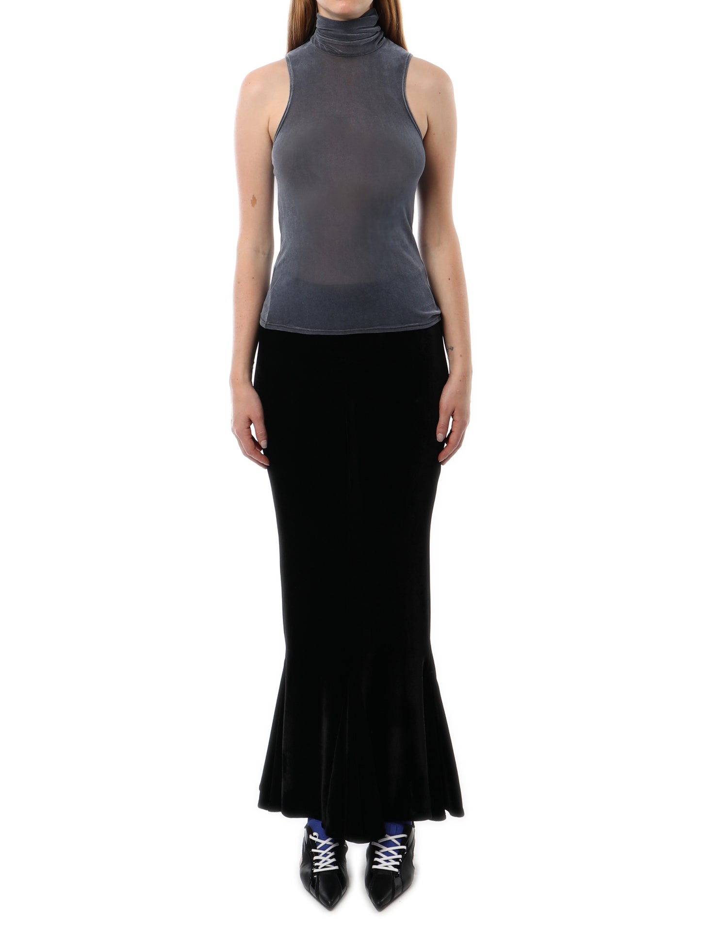PRISCAVera Velvet Mesh Turtleneck Top