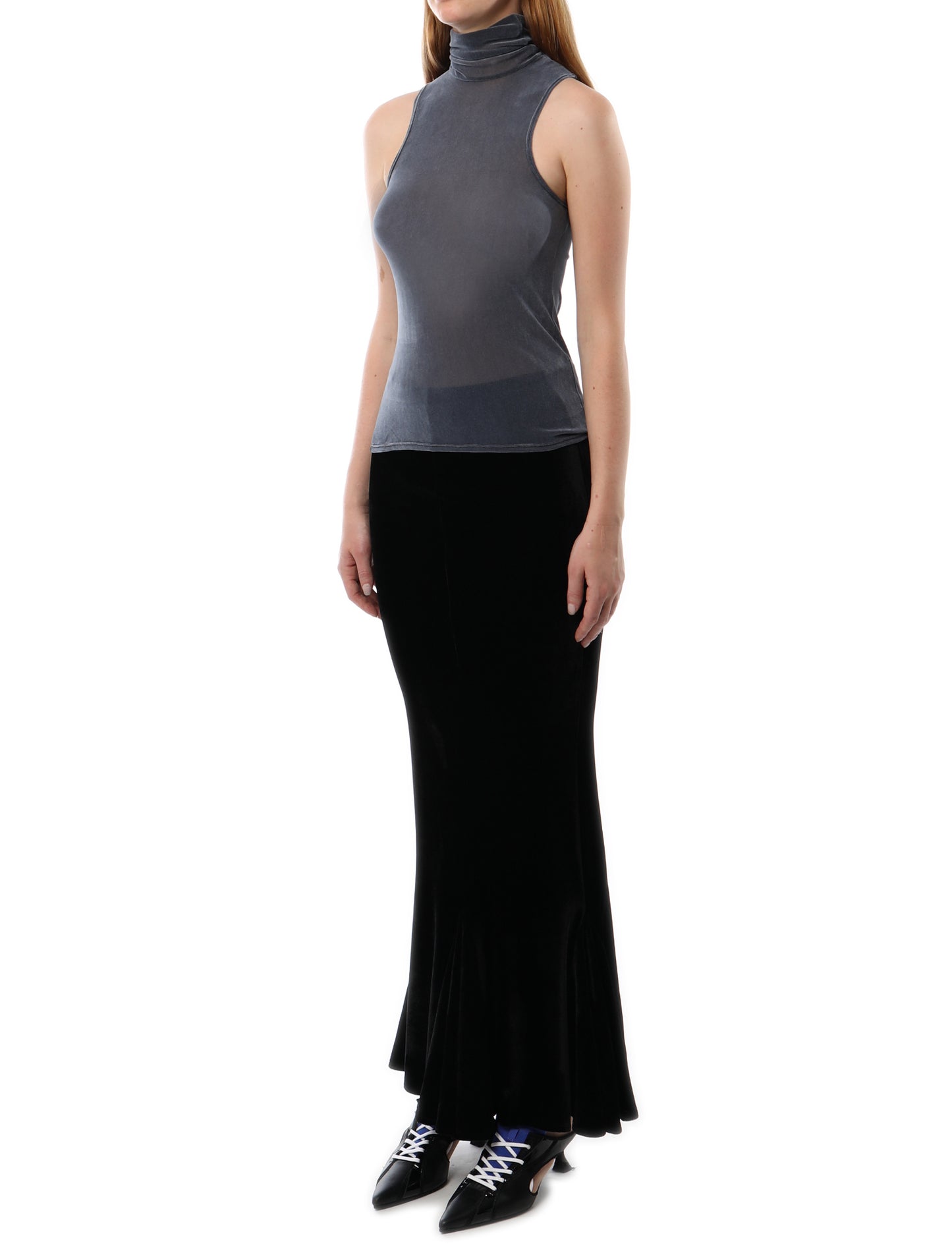 PRISCAVera Velvet Mesh Turtleneck Top