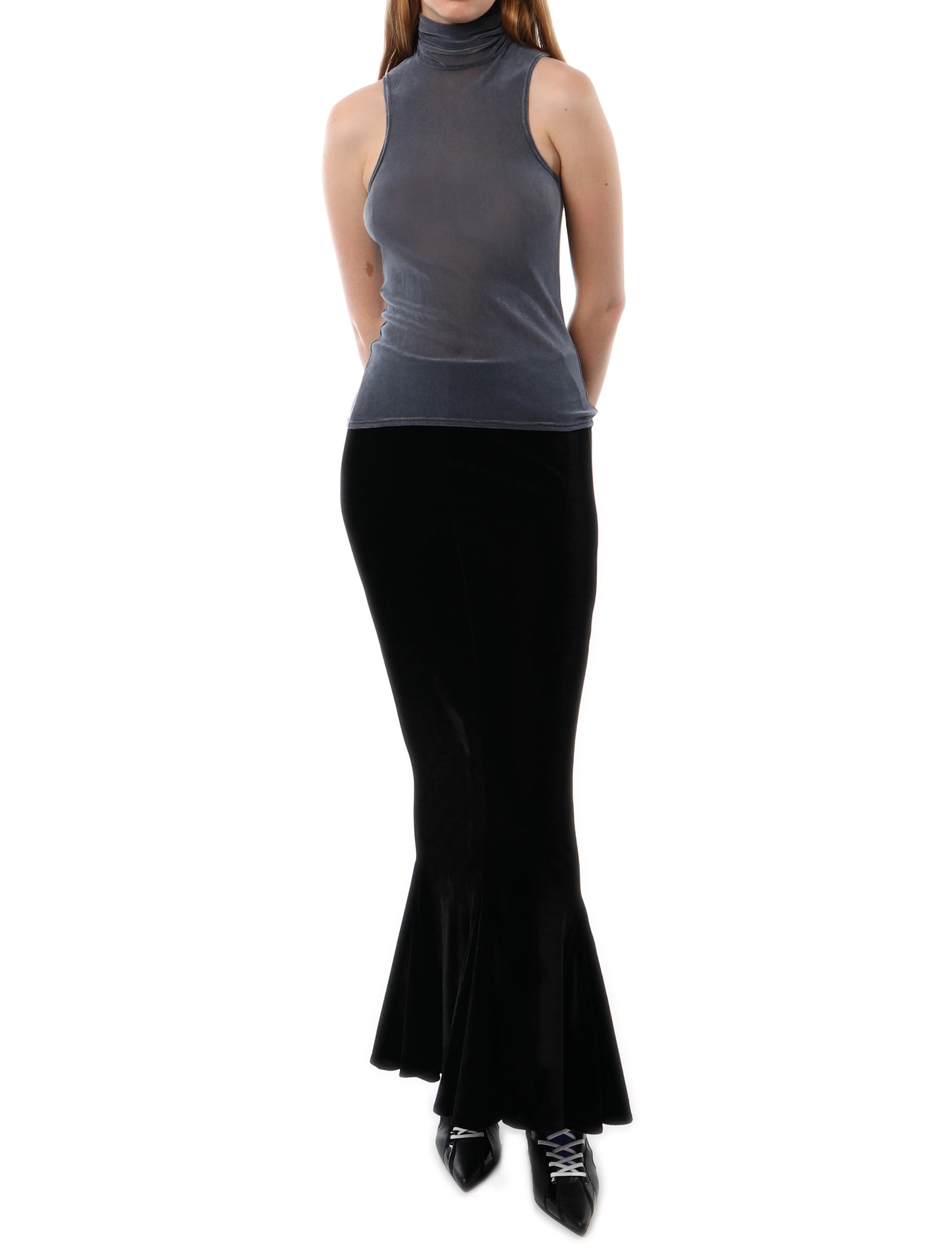 PRISCAVera Velvet Mesh Turtleneck Top