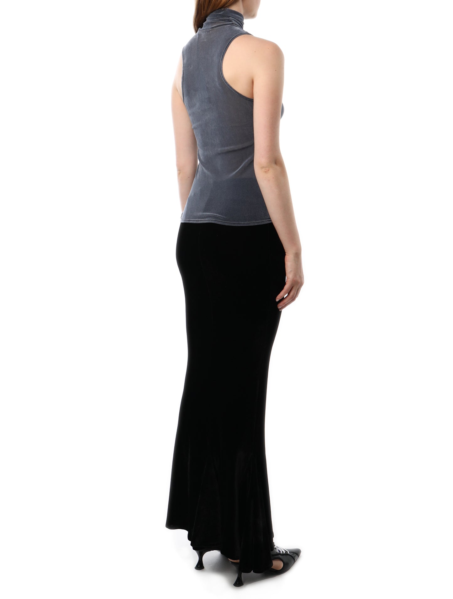 PRISCAVera Velvet Mesh Turtleneck Top
