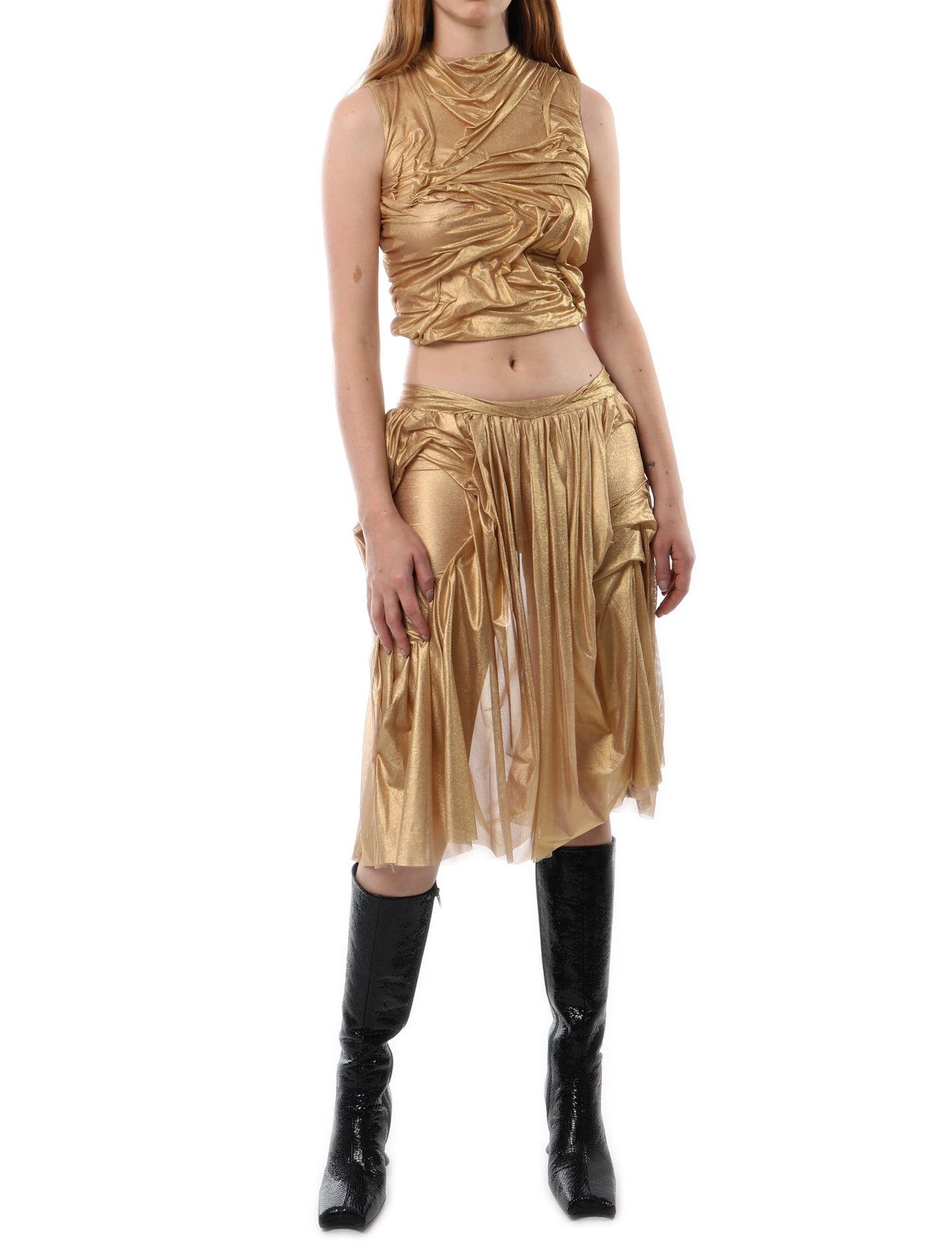 Di Petsa Gold Wetlook Skirt
