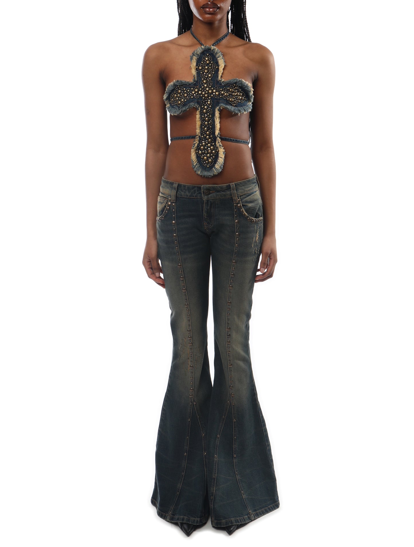 Blumarine Studded Cross Denim Top
