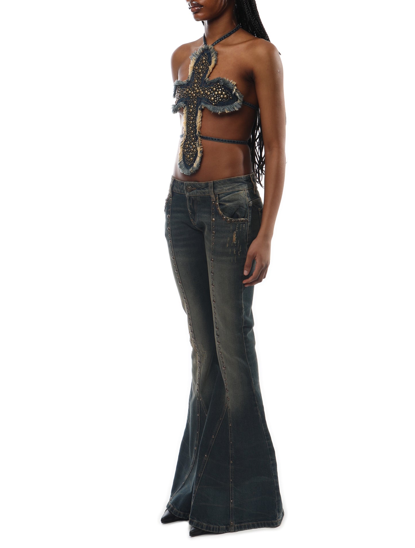 Blumarine Studded Cross Denim Top