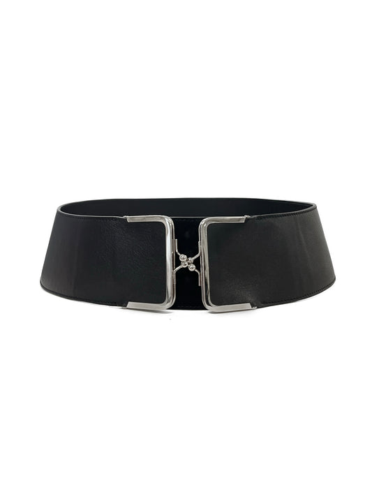 Fidan Novruzova Double Clasp Black Leather Belt