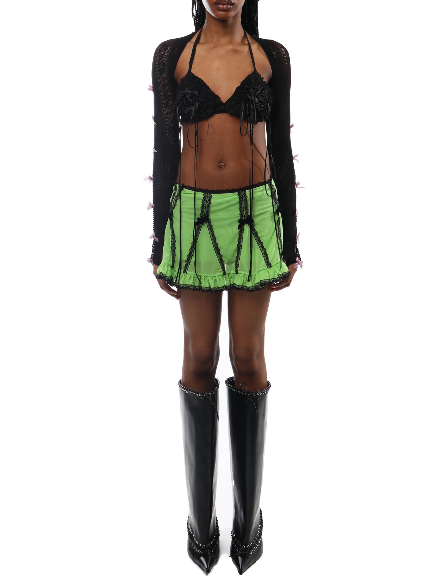 Nodress Lace Trim Fluorescent Green Mini Skirt