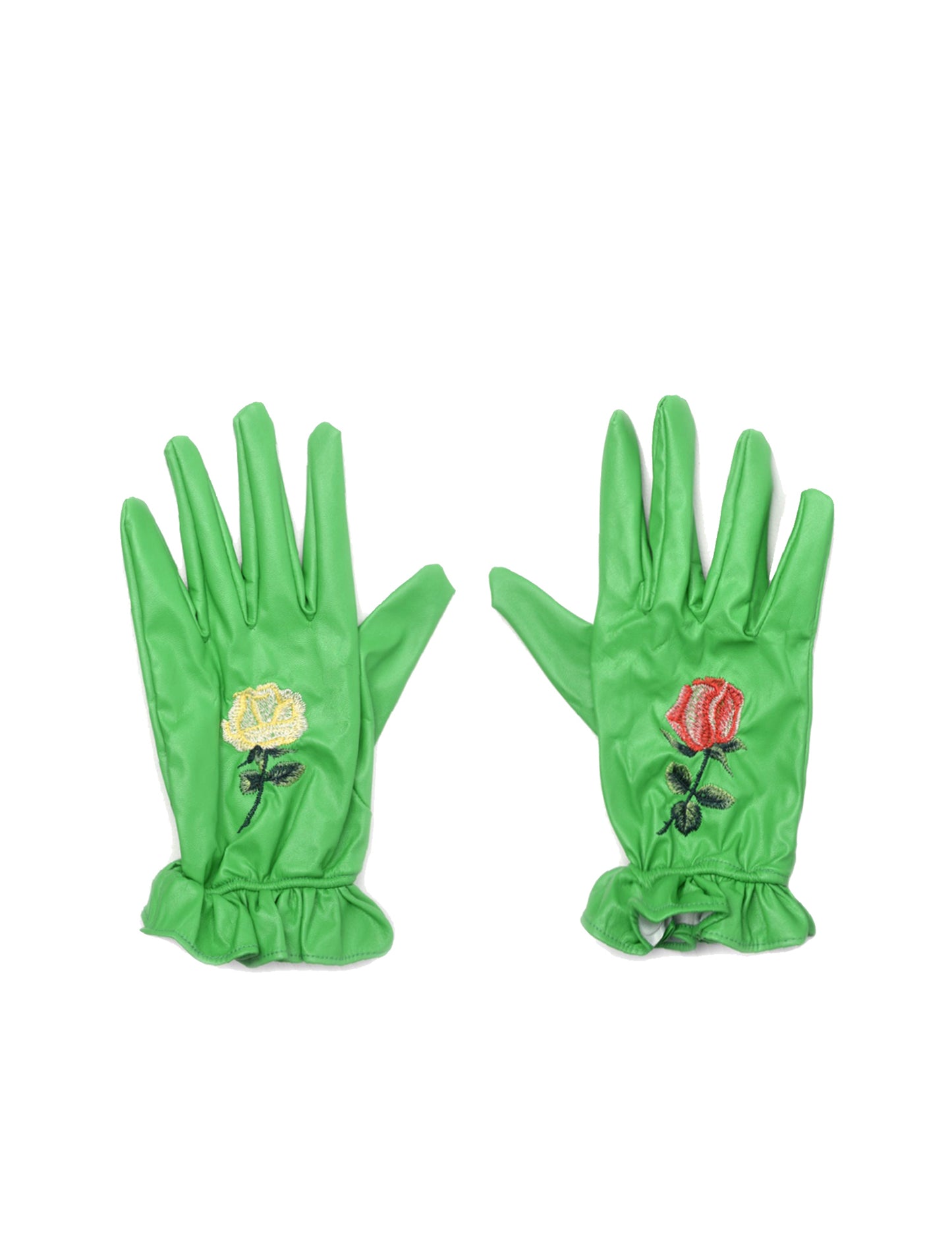 Yuhan Wang Rose Embroidered Green Gloves