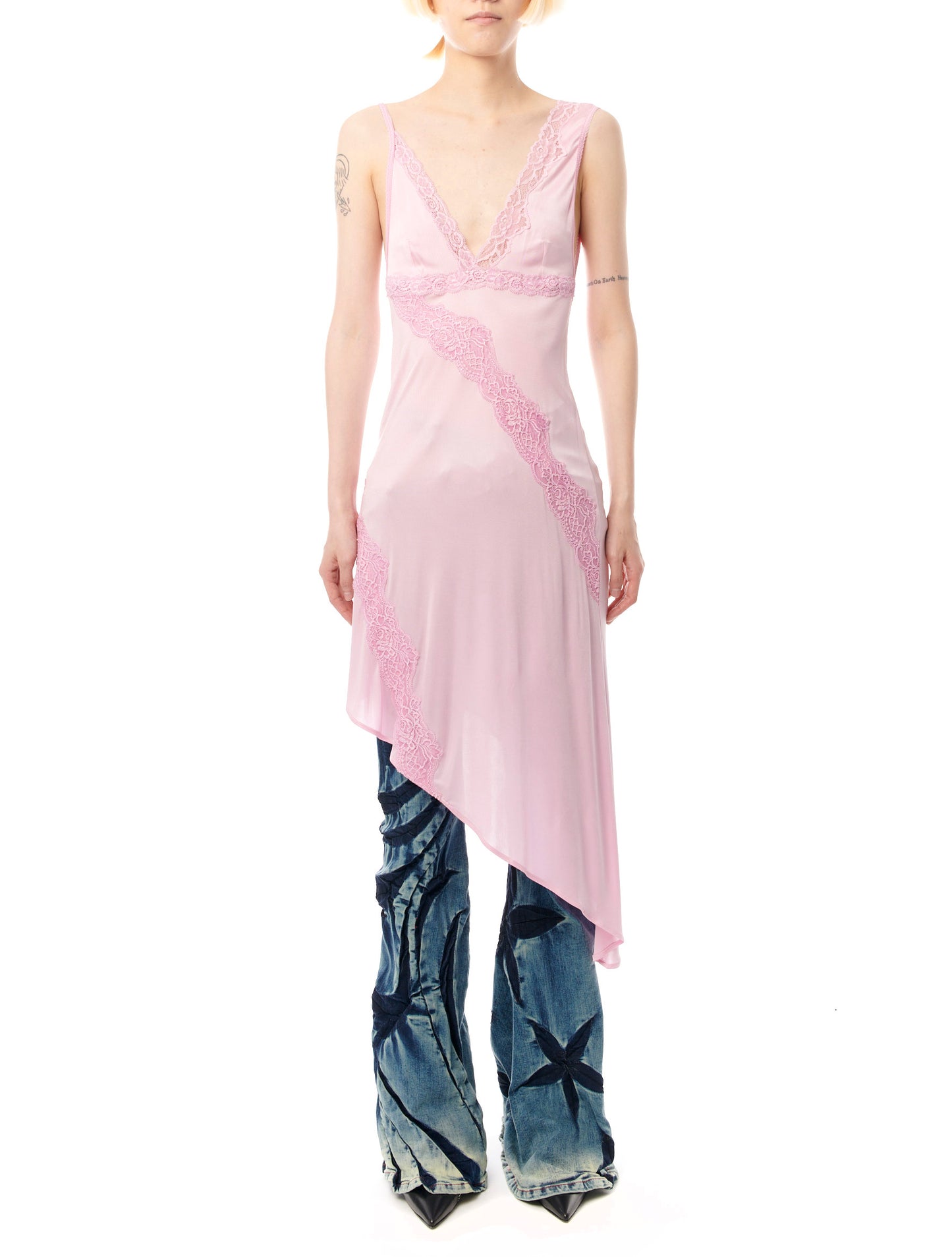 Vaillant Asymmetrical Pink Lace Dress