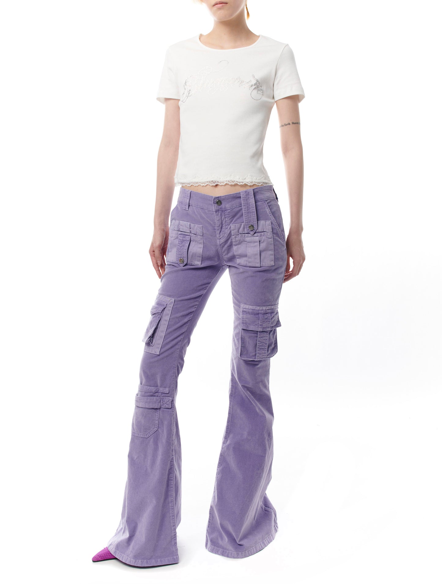 Blumarine Purple Velvet Flared Trousers