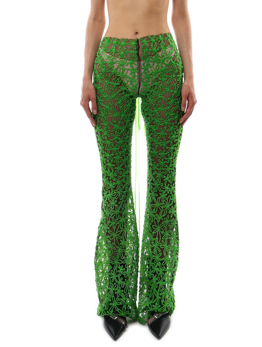 Kasia Kucharska Green Floral Flared Trousers