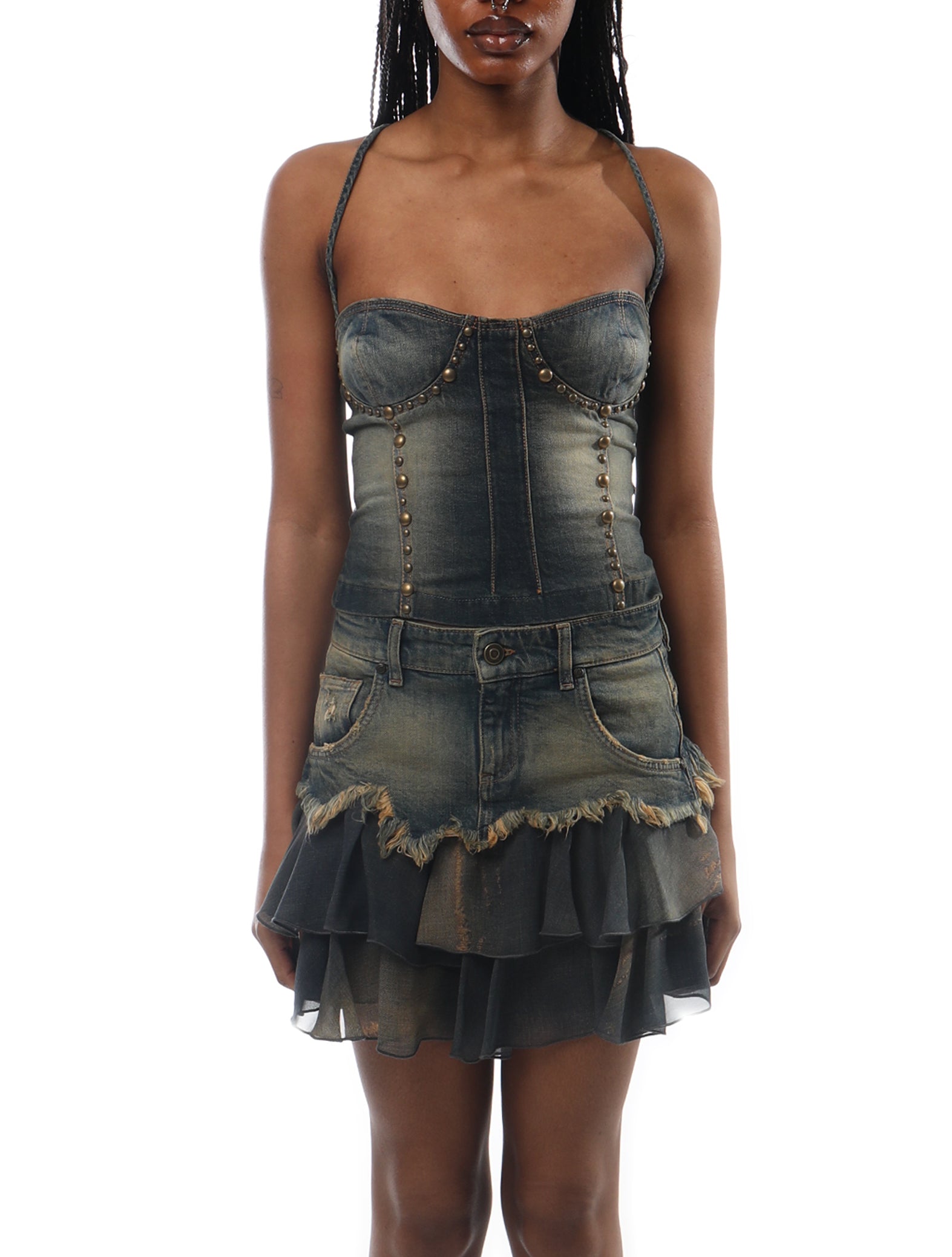 Blumarine Studded Denim Corset Top