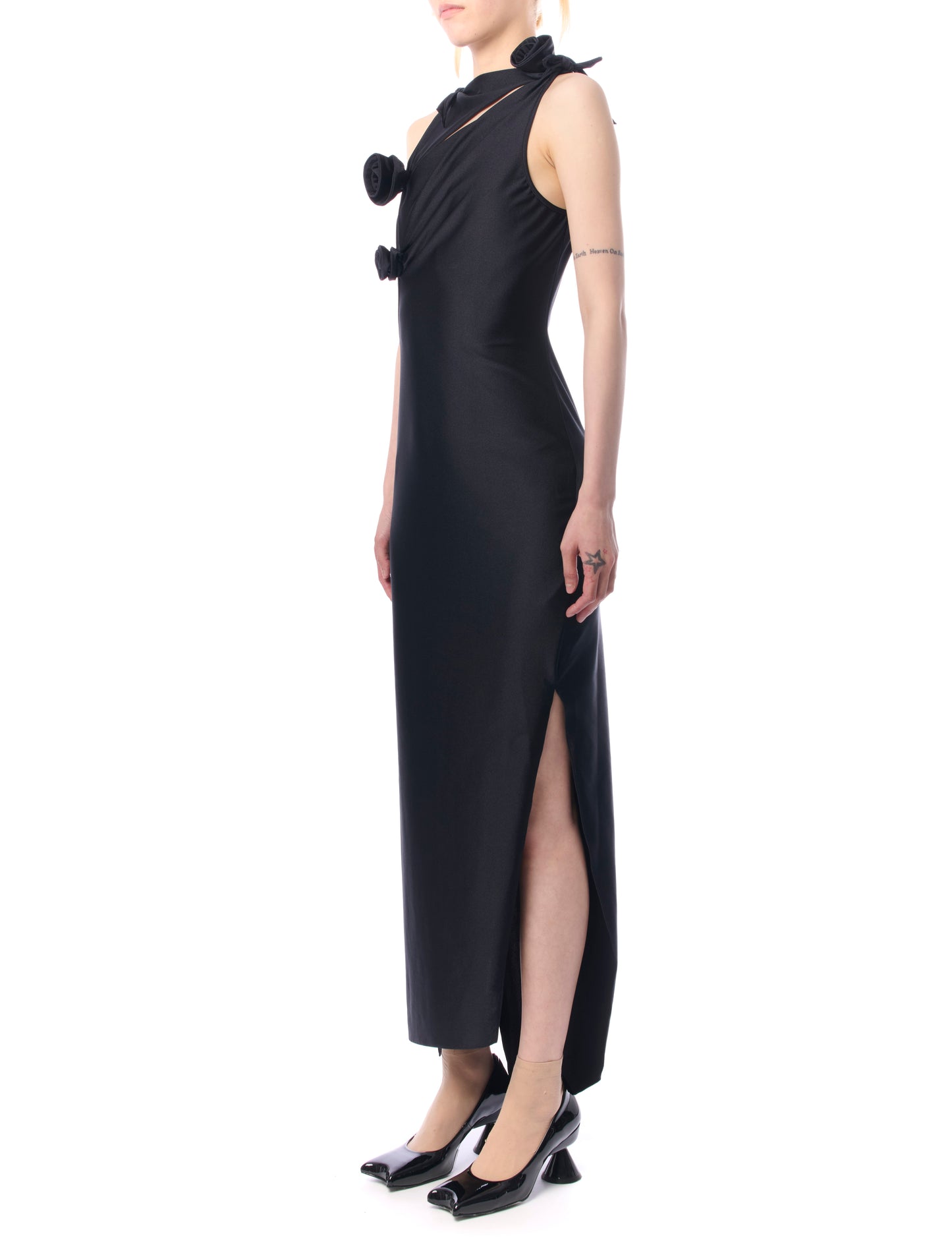 Coperni Black Asymmetric Flower Gown