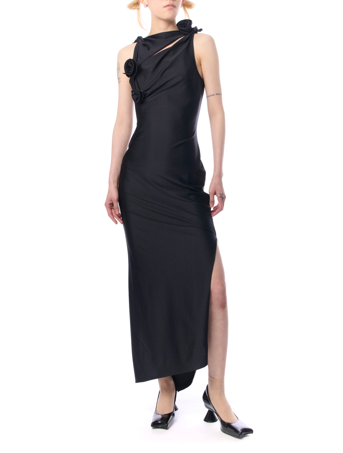 Coperni Black Asymmetric Flower Gown