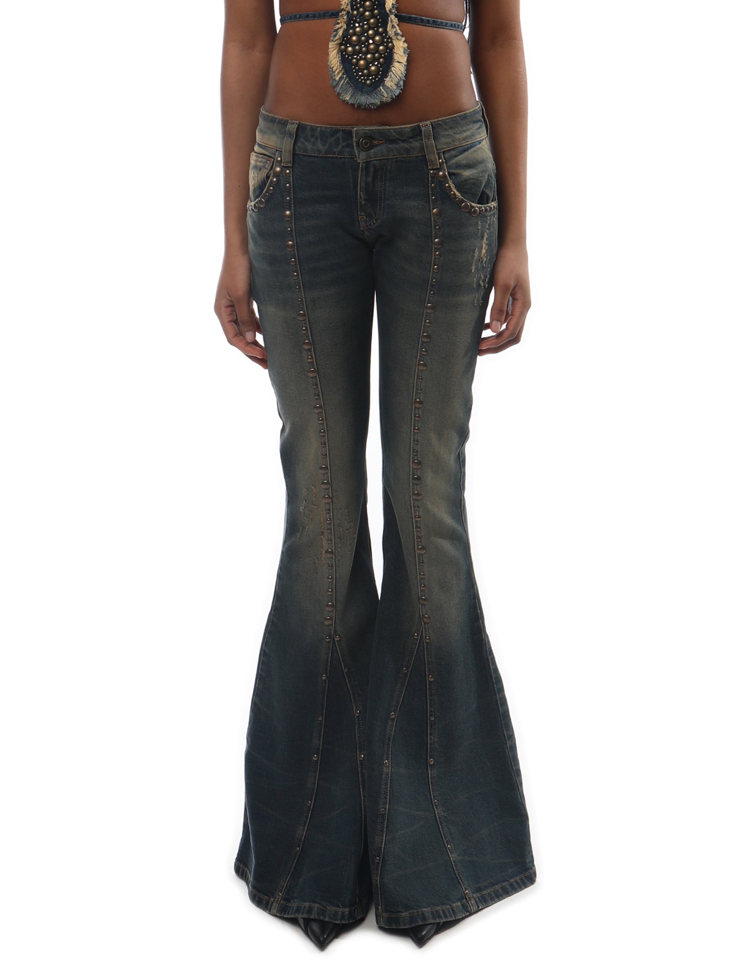 Blumarine Studded Denim Flared Jeans
