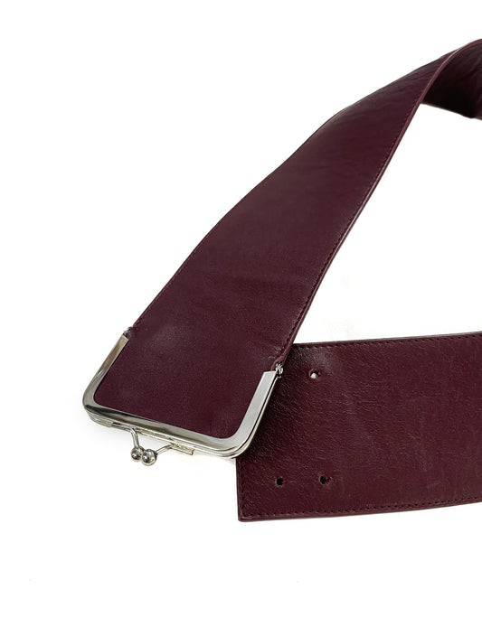 Fidan Novruzova Single Clasp Burgundy Leather Belt