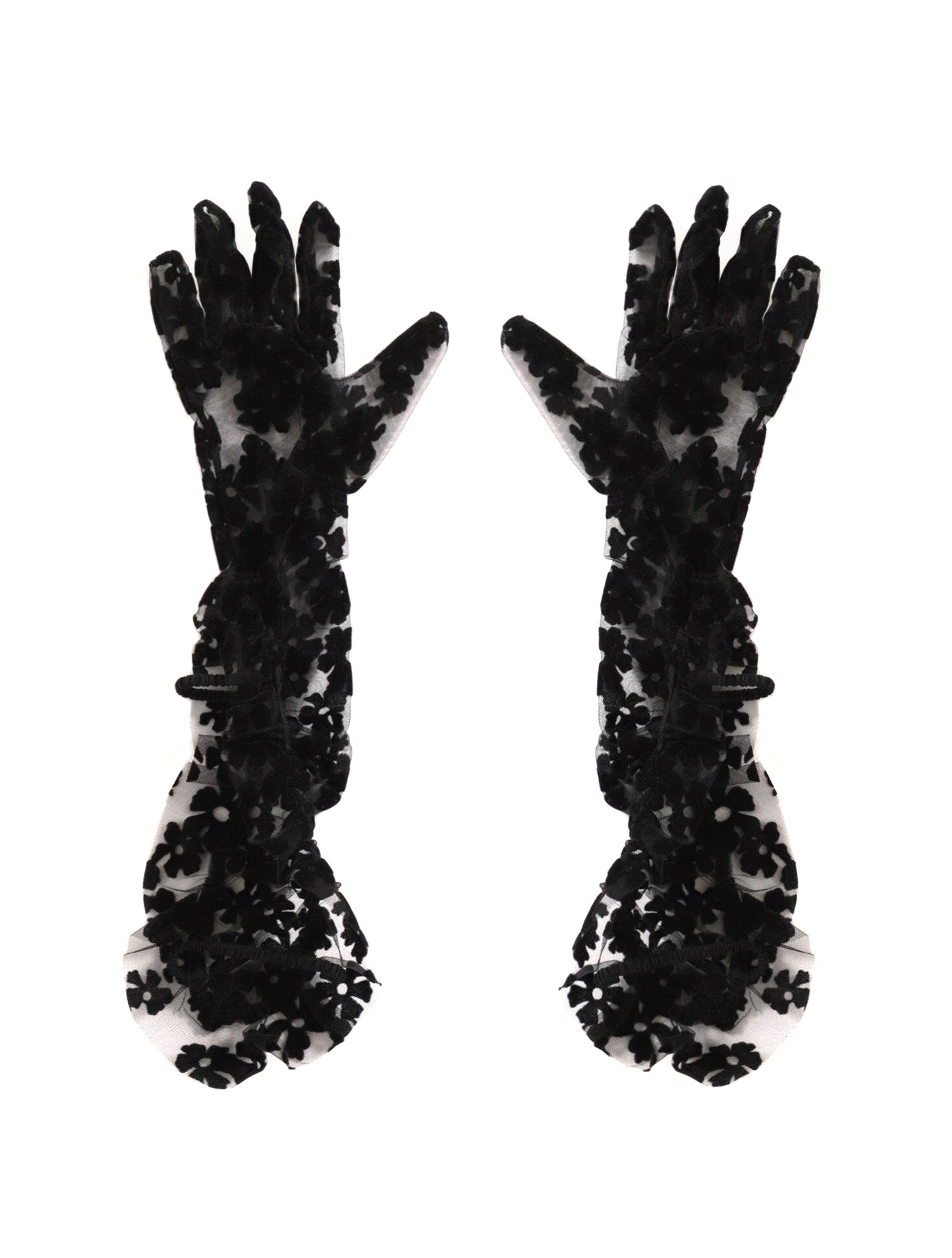 Yuhan Wang Black Floral Flocked Gloves