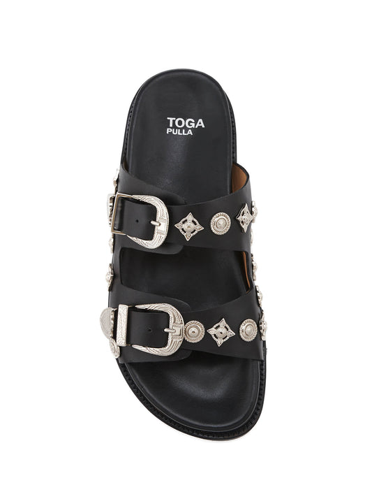 Toga Pulla Buckle Leather Sliders