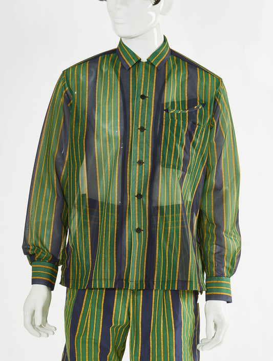 Toga Virilis Green Print Mesh Shirt