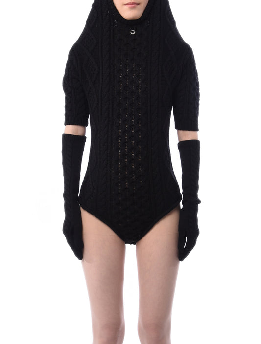 Coperni Hooded Cable Knit Bodysuit Black