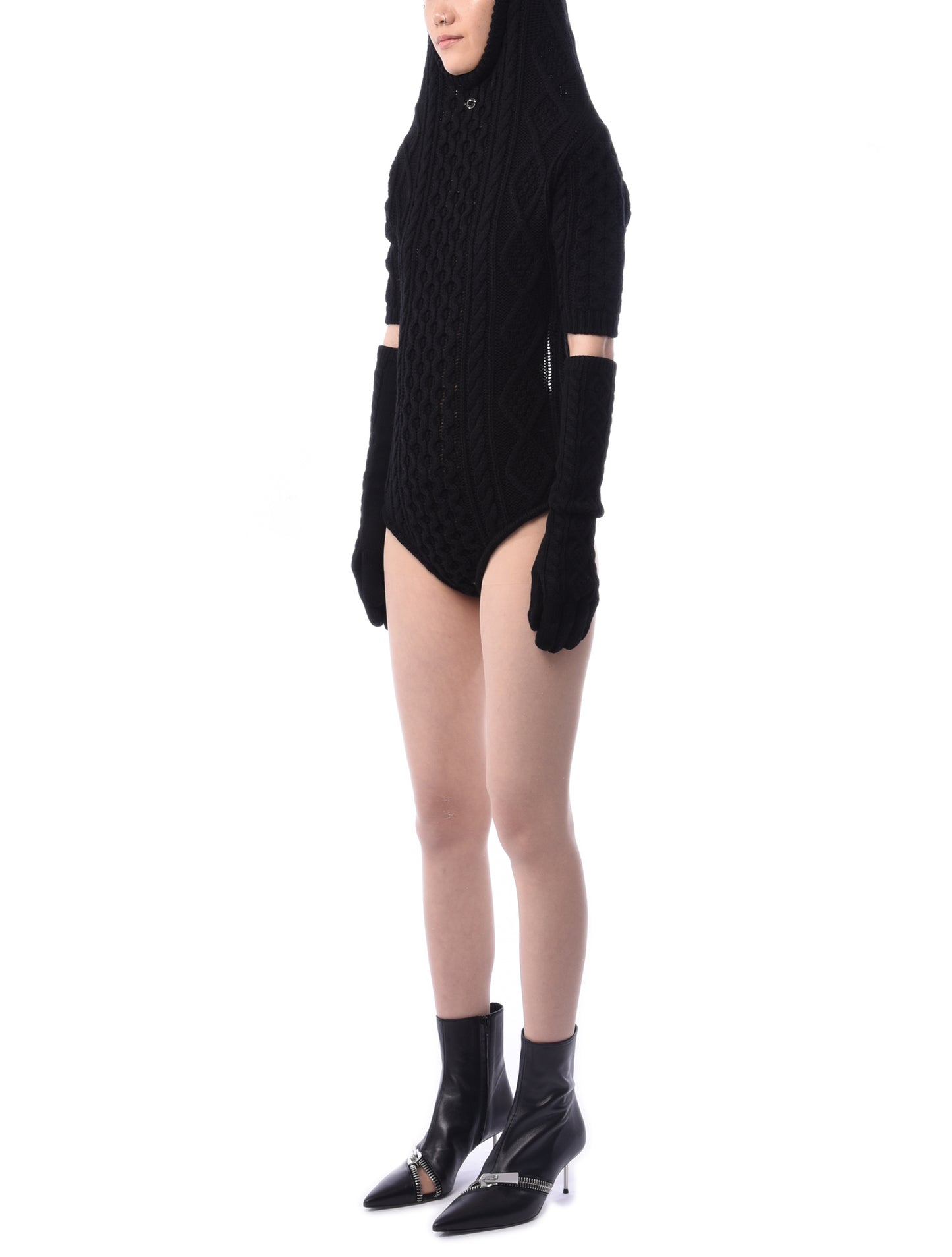 Coperni Hooded Cable Knit Bodysuit Black