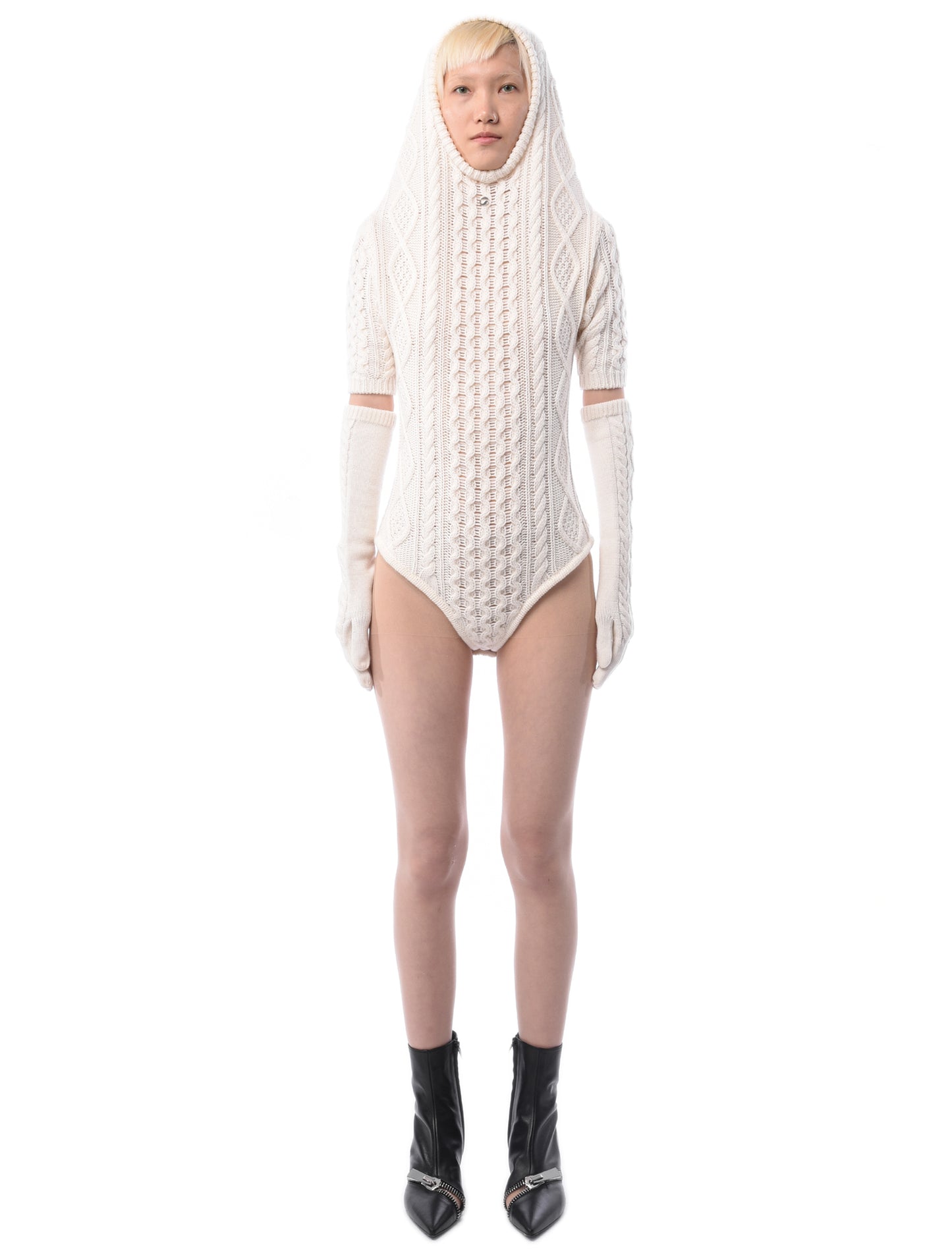 Coperni Hooded Cable Knit Bodysuit Off-white