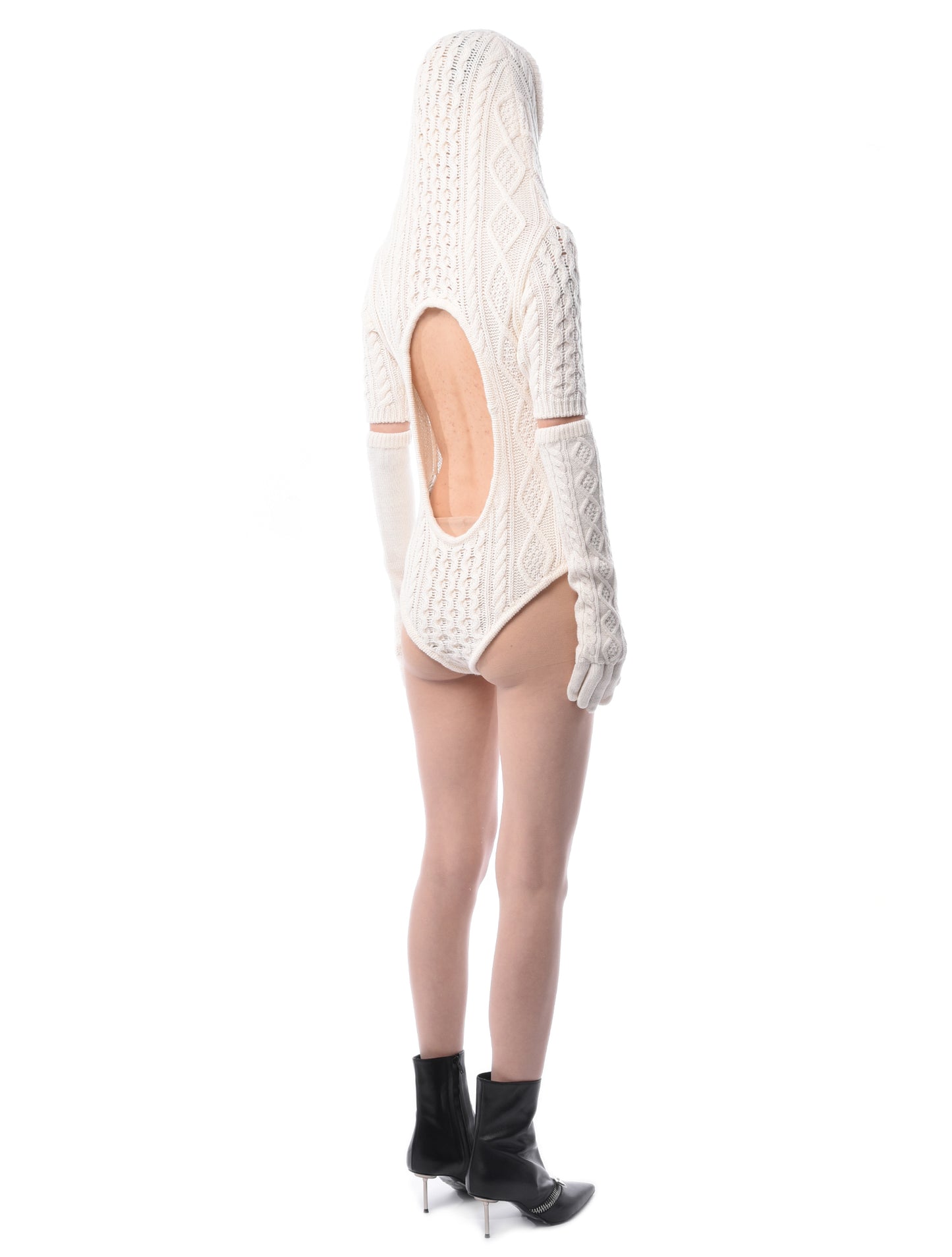 Coperni Hooded Cable Knit Bodysuit Off-white