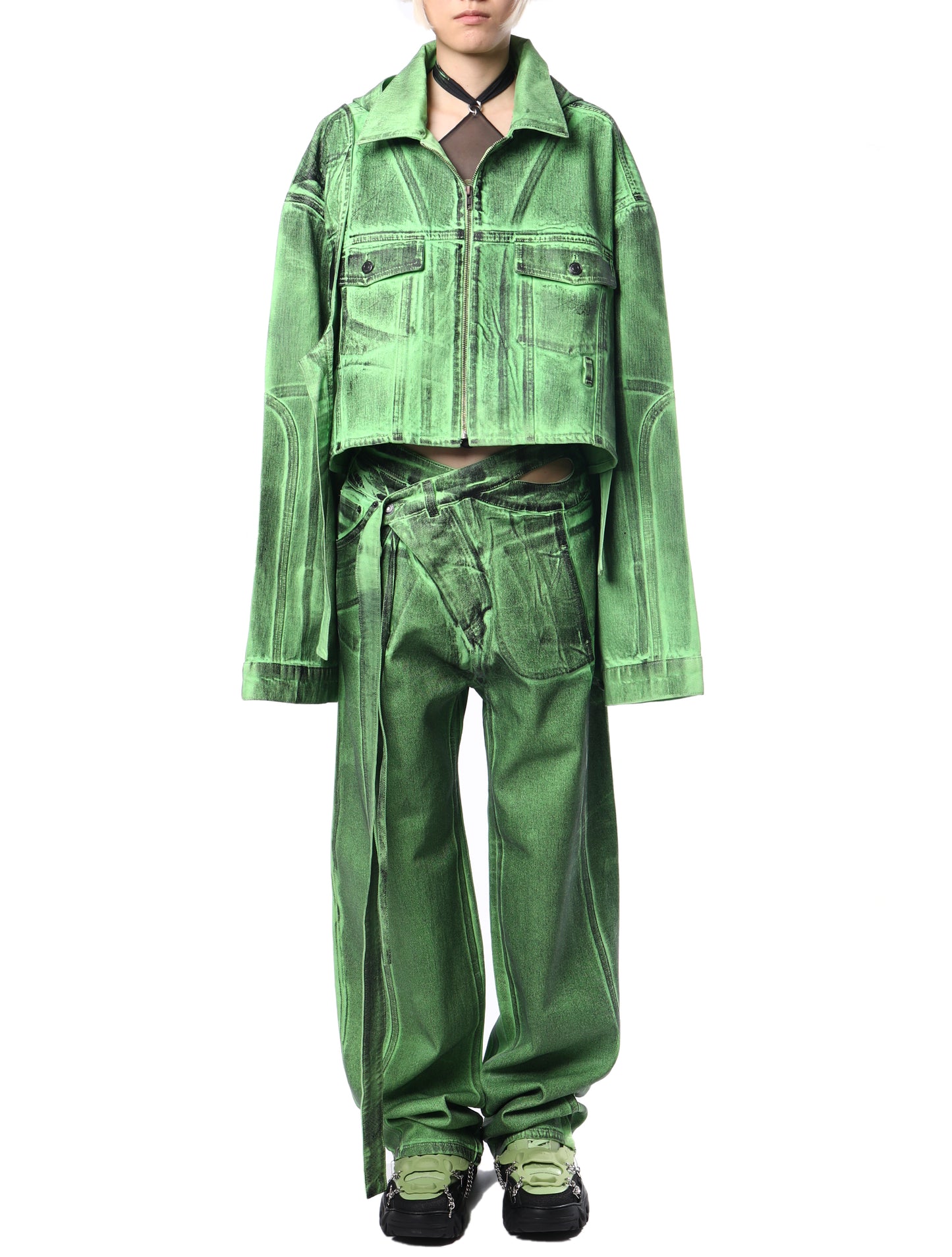 Ottolinger Green Paint Cropped Denim Jacket