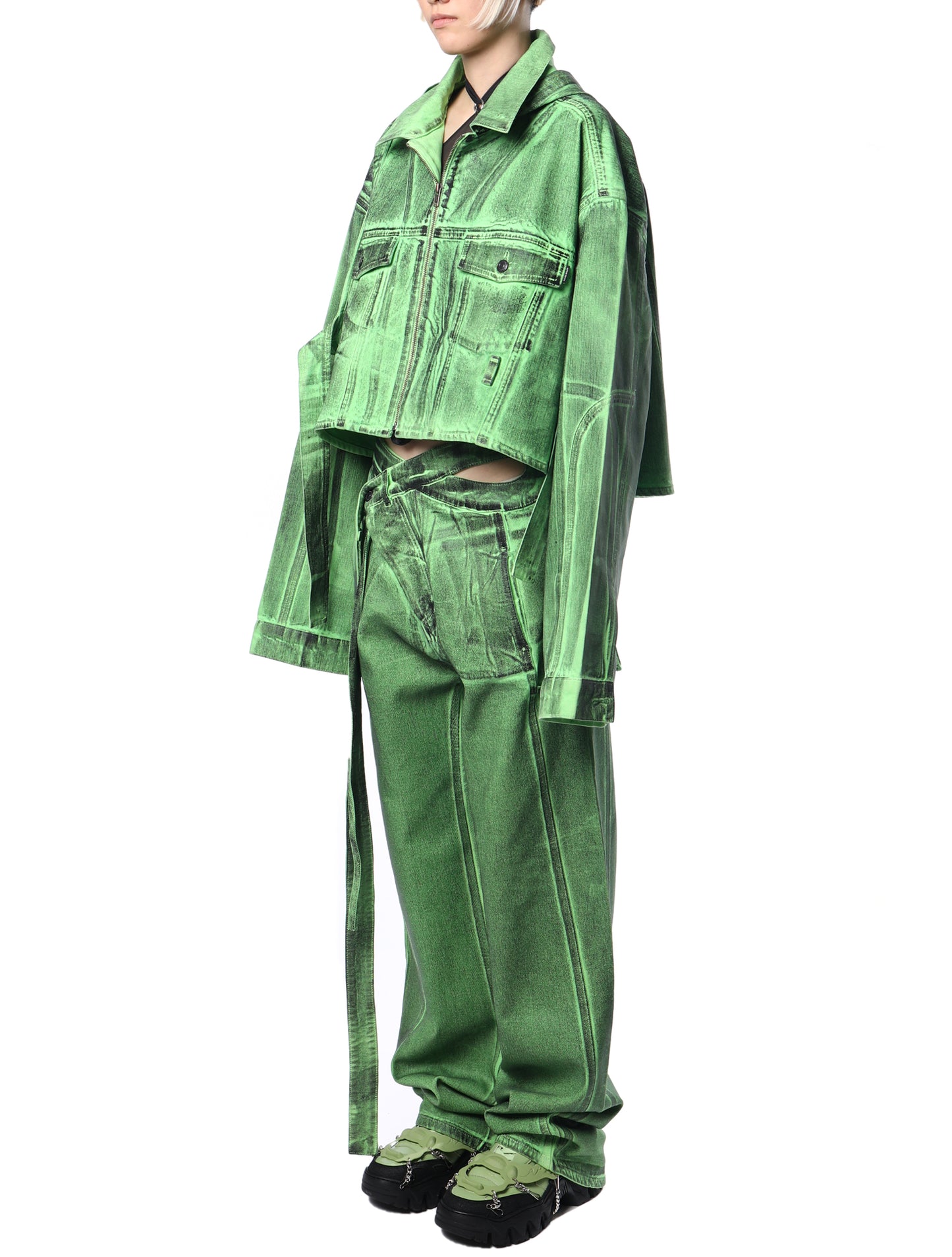 Ottolinger Green Paint Cropped Denim Jacket