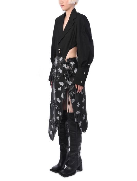 Yuhan Wang Floral Printed Leather Skirt