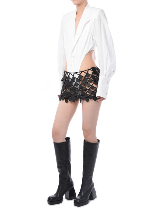De Pino Crochet Leather Sequined Skirt