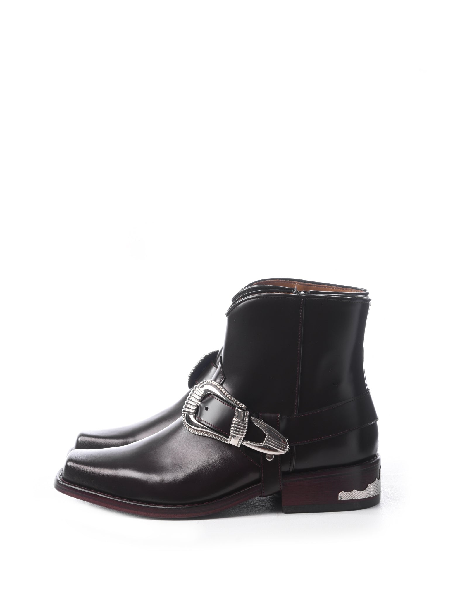 Toga Archive Oxblood Leather Polido Western Buckle Ankle Boots