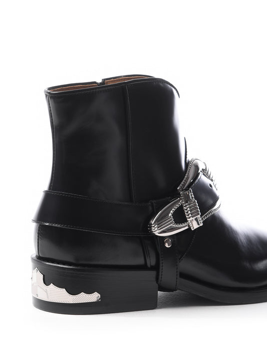 Toga Archives Black Leather Polido Buckle Boots