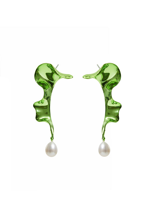 Hugo Kreit Slime Green Swirl Drop Earrings