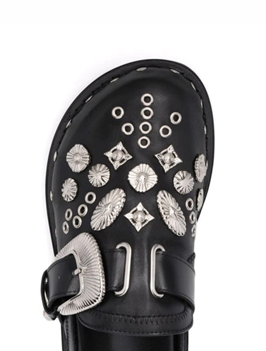 Toga Virilis Black Leather Studded Loafer