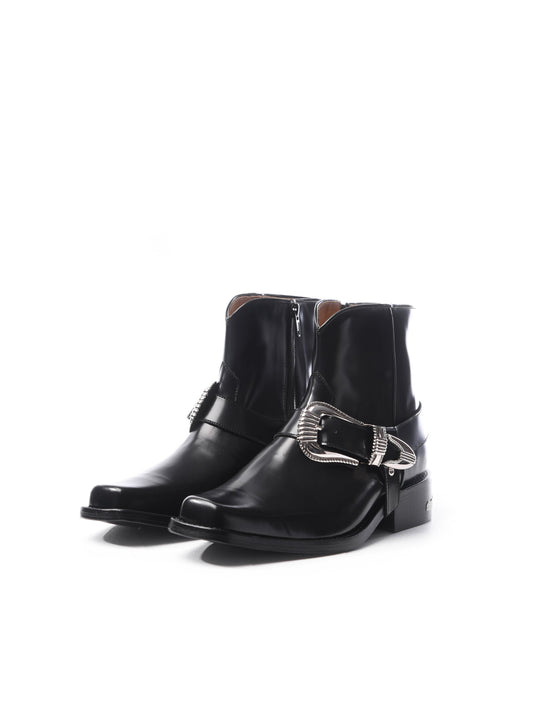 Toga Archives Black Leather Polido Buckle Boots