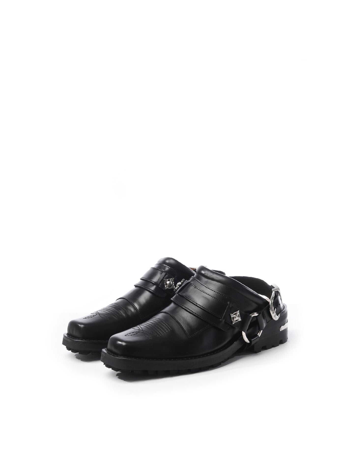 Toga Black Leather Slingback Loafers