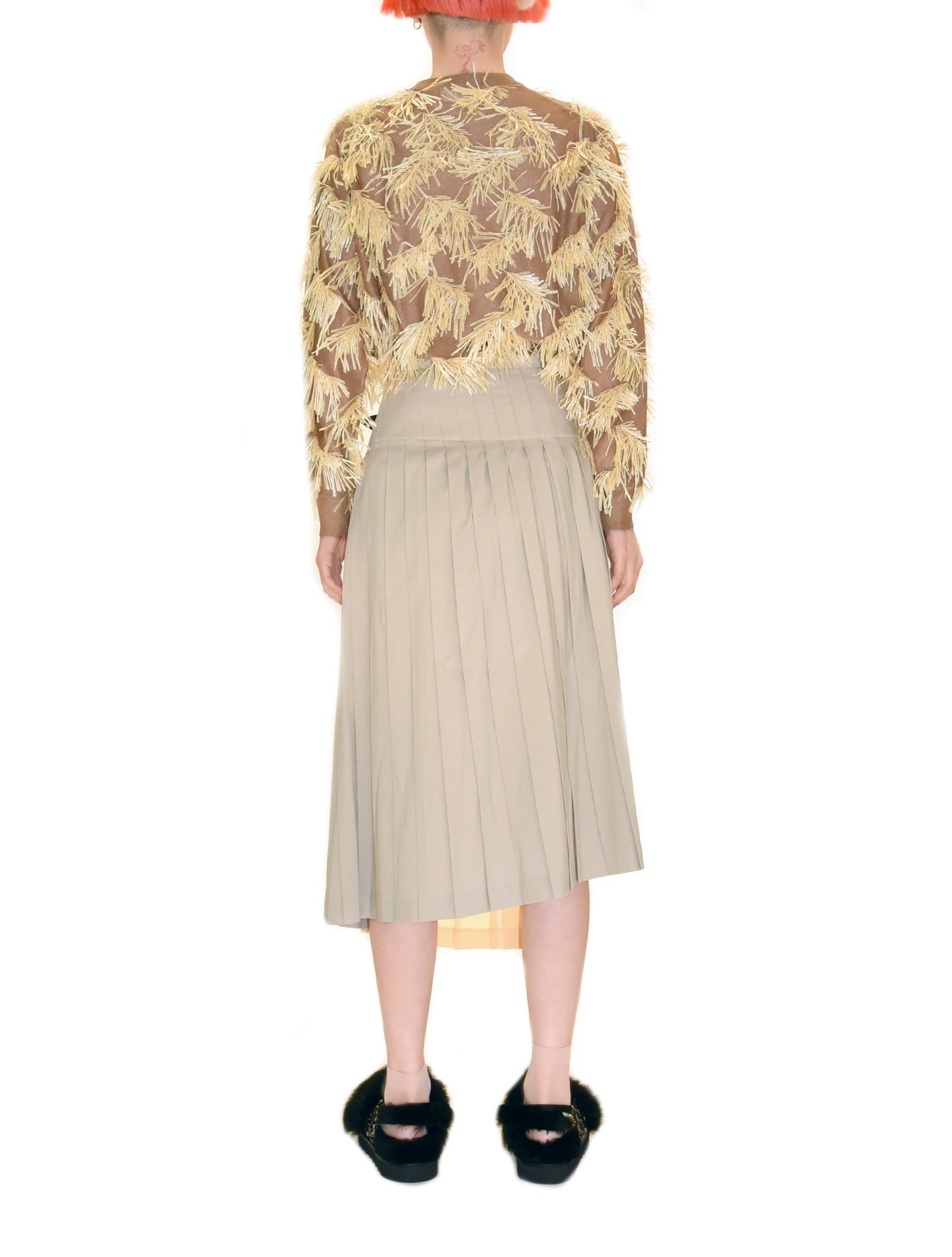 Toga Pulla Beige Fringe Knit Pullover