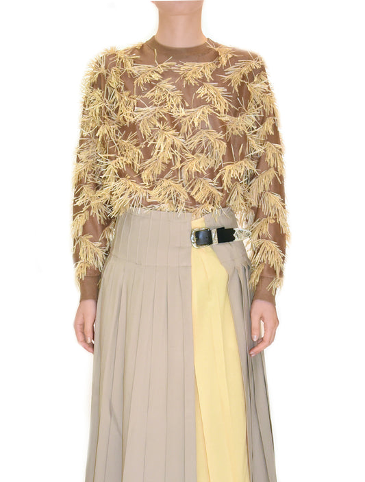 Toga Pulla Beige Fringe Knit Pullover